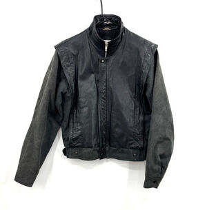 Banzai Vintage Leather Biker Jacket Black and Gray Bomber Size 36